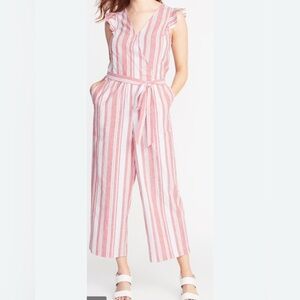 Old Navy Linen Peach and White Jumpsuit